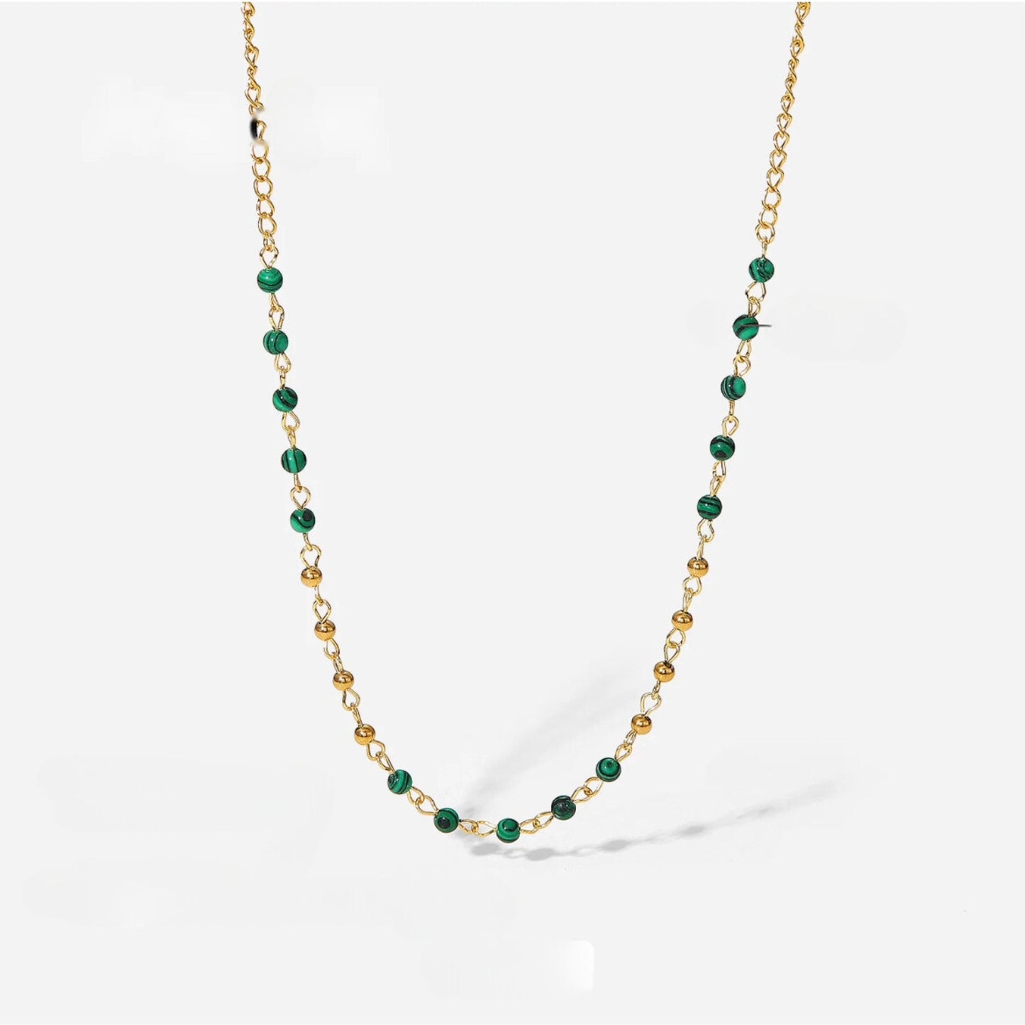 Green Beaded Gold Chain Necklace