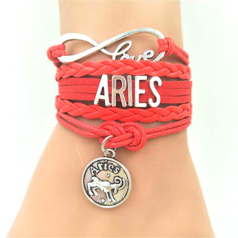 Model Wearing the Horoscope Braided Leather Bracelet for Women. Comes in 12 options