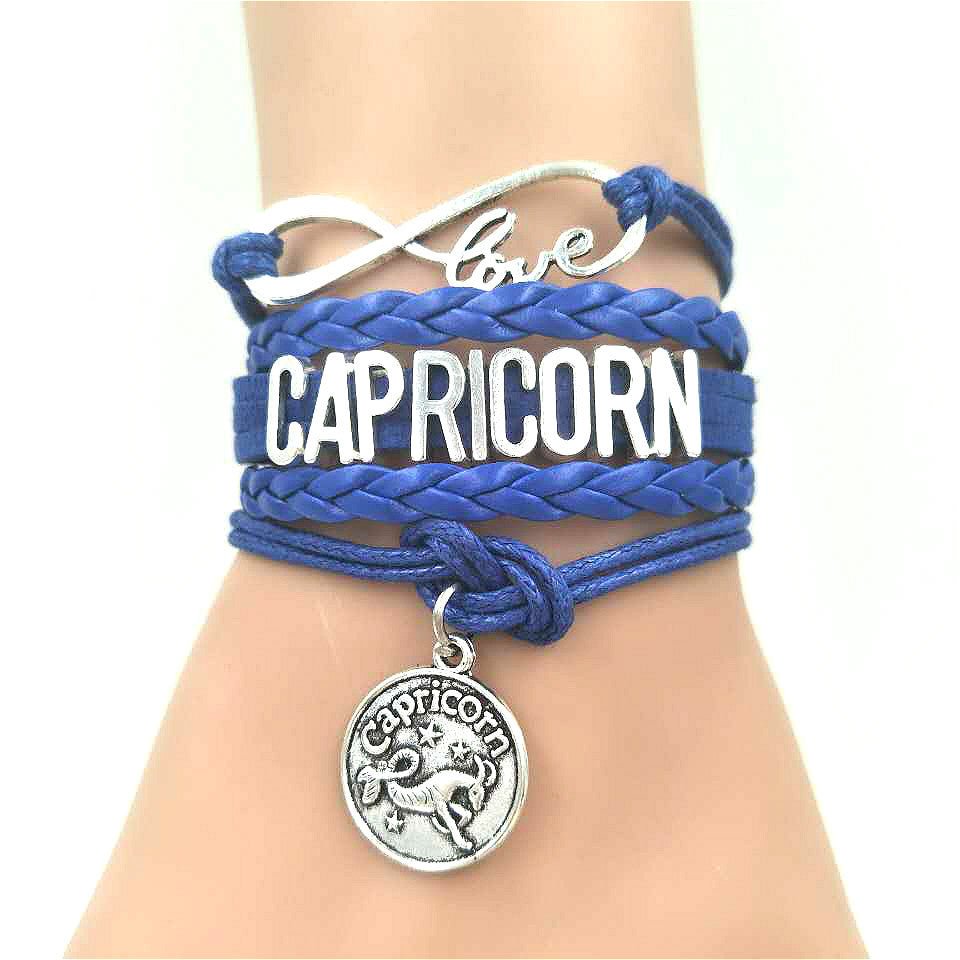 Model Wearing the Horoscope Braided Leather Bracelet for Women. Comes in 12 options