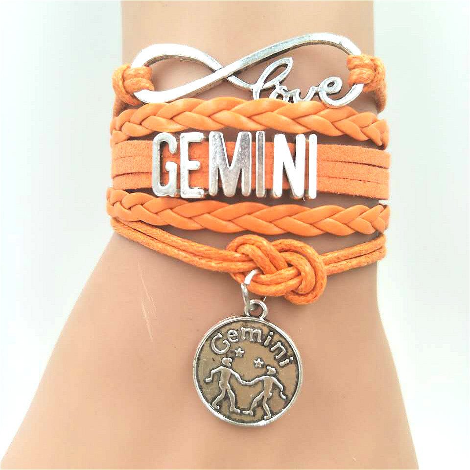 Model Wearing the Horoscope Braided Leather Bracelet for Women. Comes in 12 options