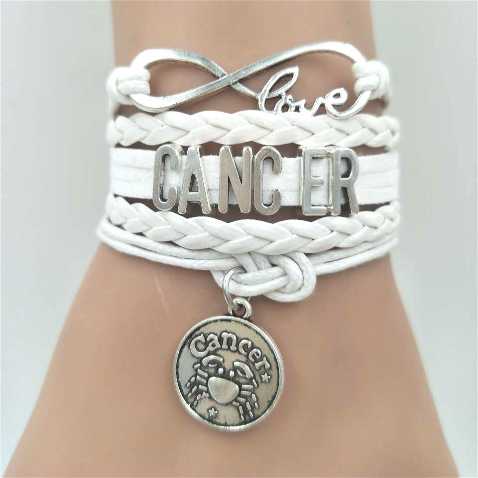 Model Wearing the Horoscope Braided Leather Bracelet for Women. Comes in 12 options