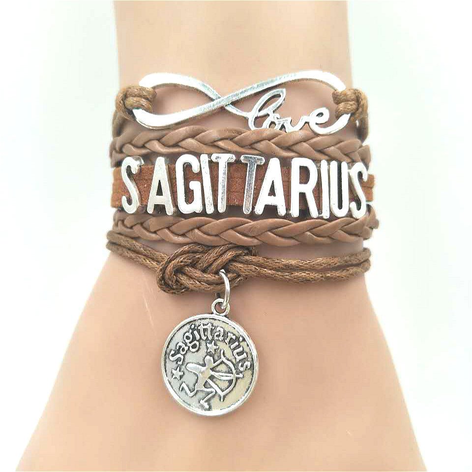 Model Wearing the Horoscope Braided Leather Bracelet for Women. Comes in 12 options