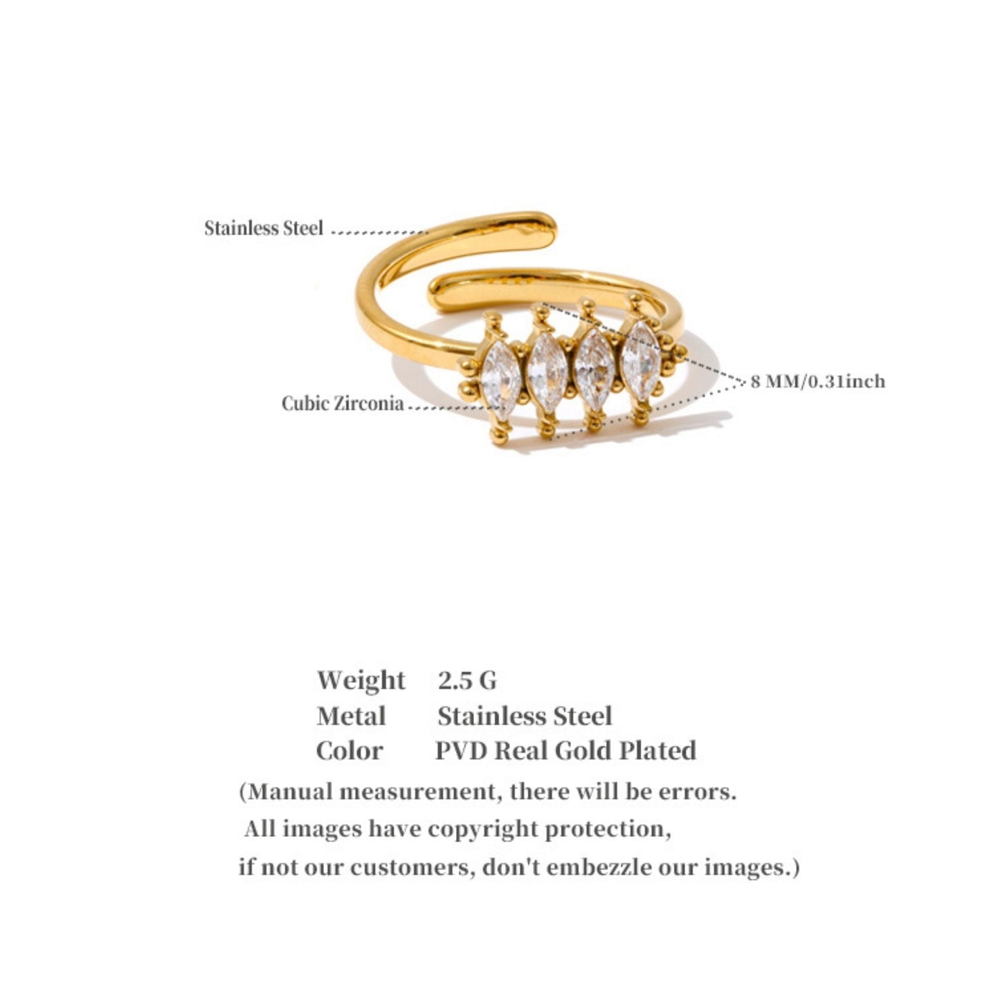 Marquise Sparkle Adjustable Gold plated Ring