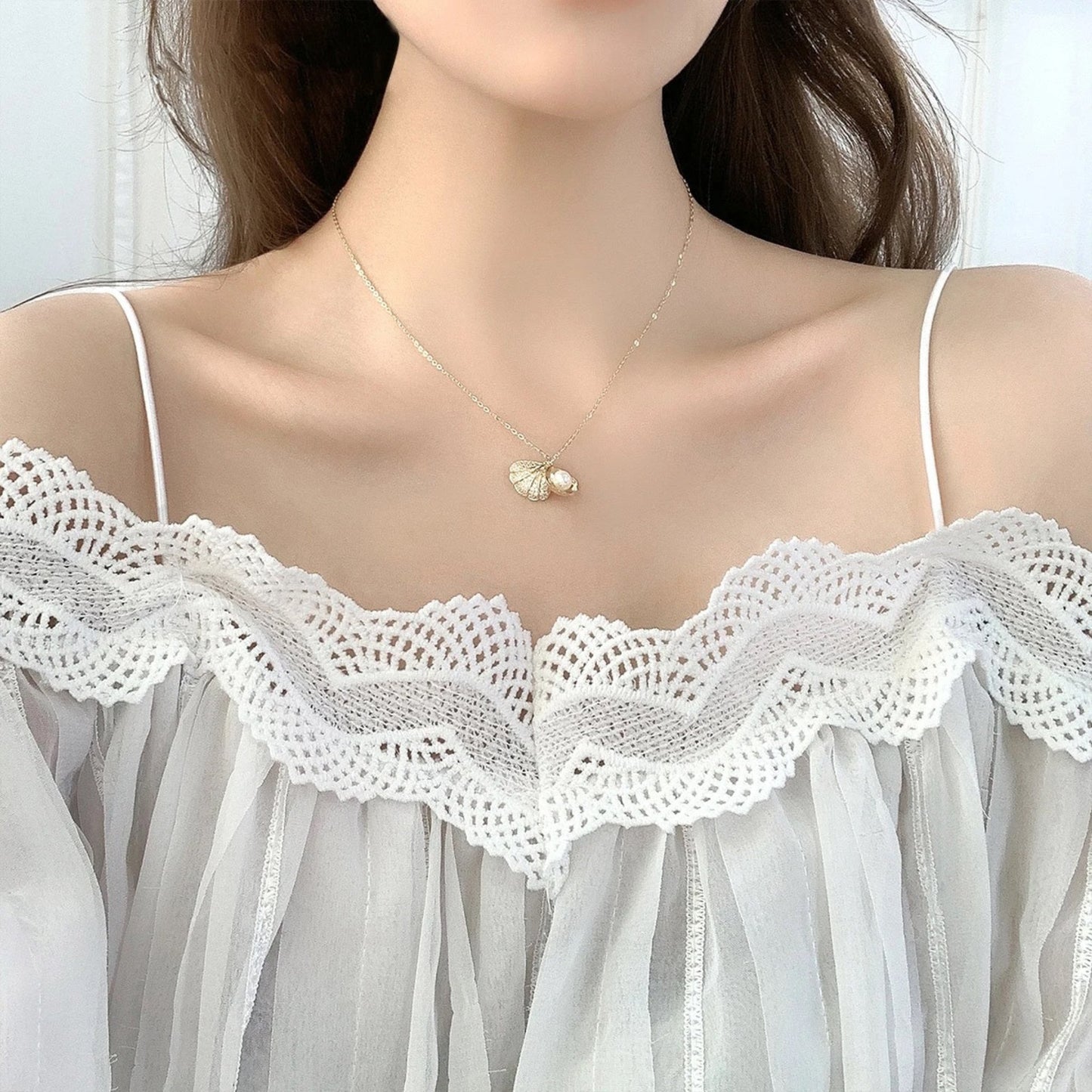 Ocean Treasure 18K Gold Plated Scalloped Pearl Necklace