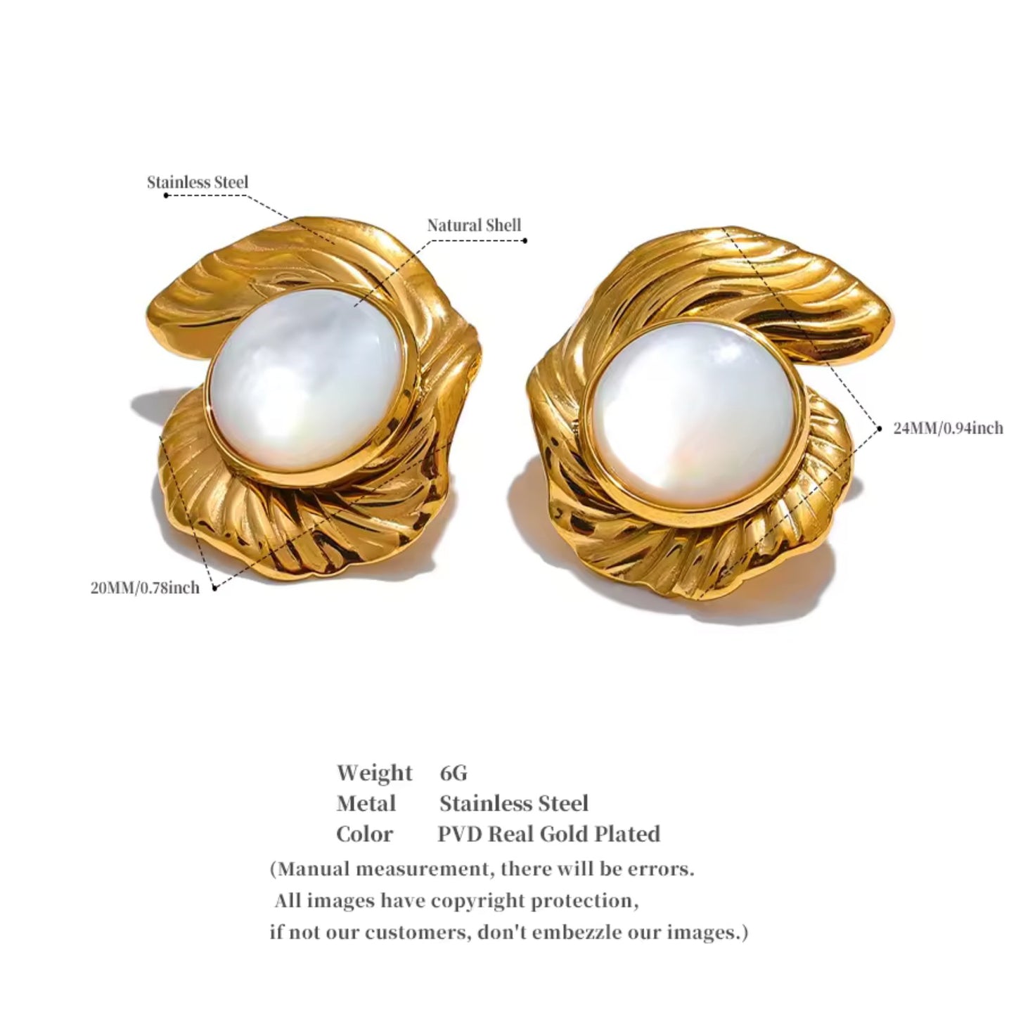 Ocean’s Embrace Gold Shell 18K Gold Plated Earrings
