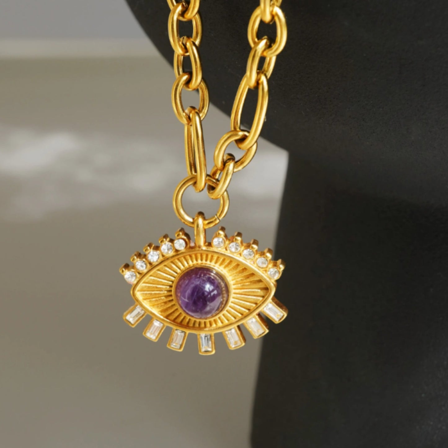 Purple Zircon Eye of Prophecy 18K Gold Plated Necklace
