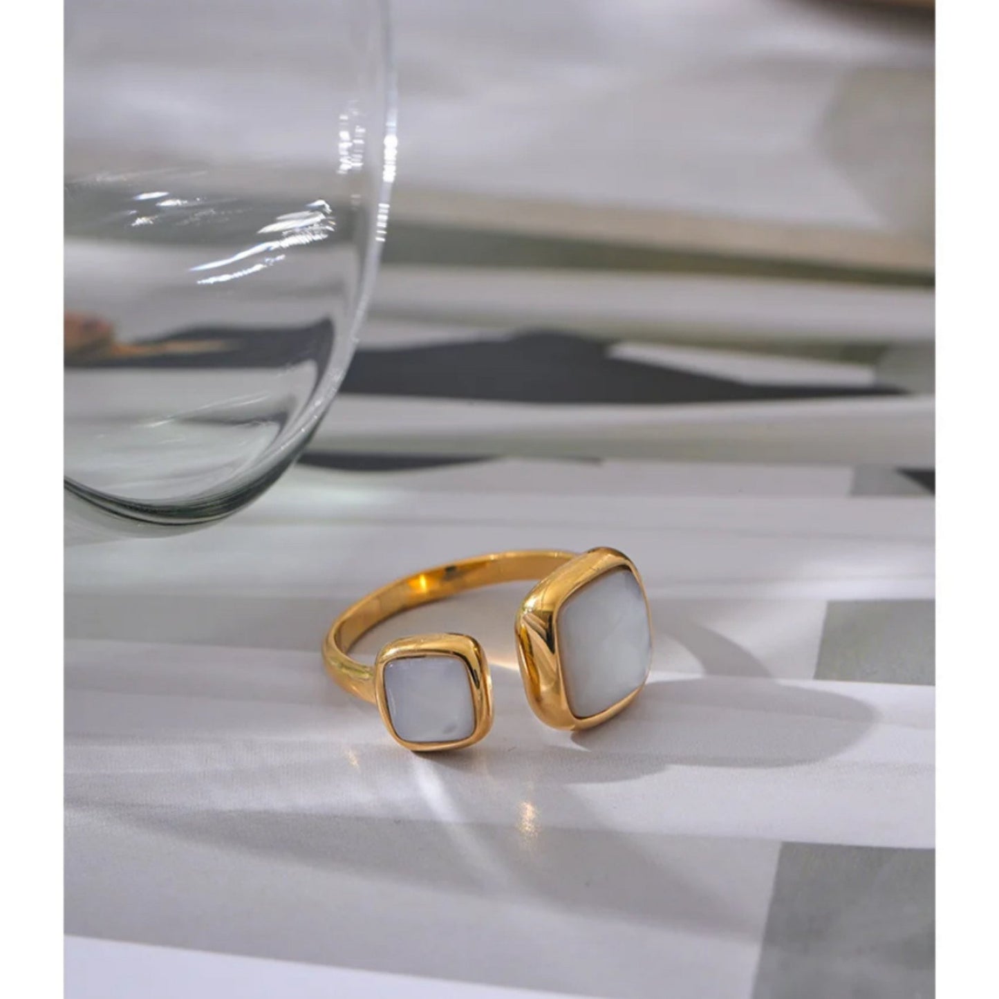 Radiant Dual-Square Shell Ring