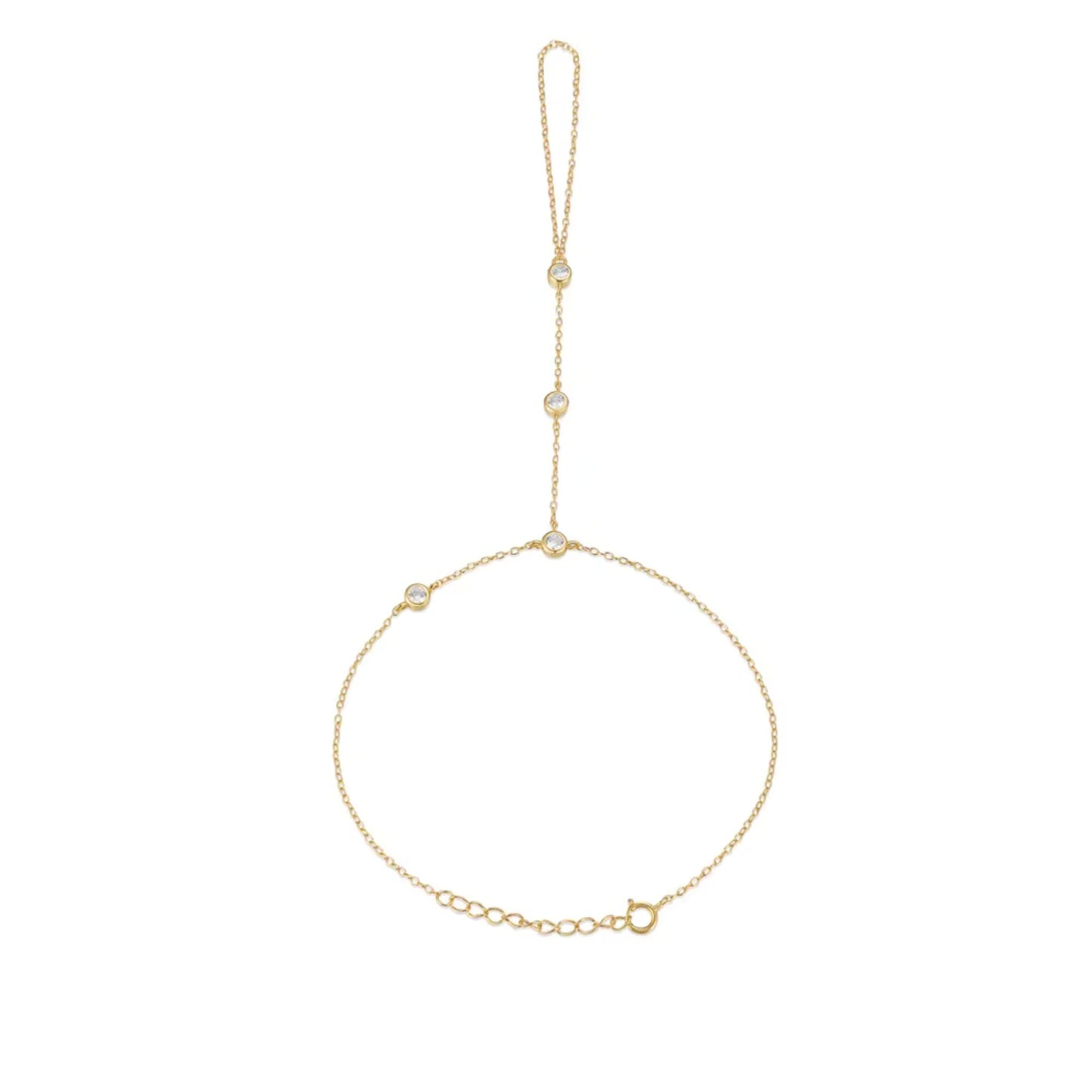 Radiant Elegance 18K Gold Plated Sterling Silver Chain Ring Slave Bracelet