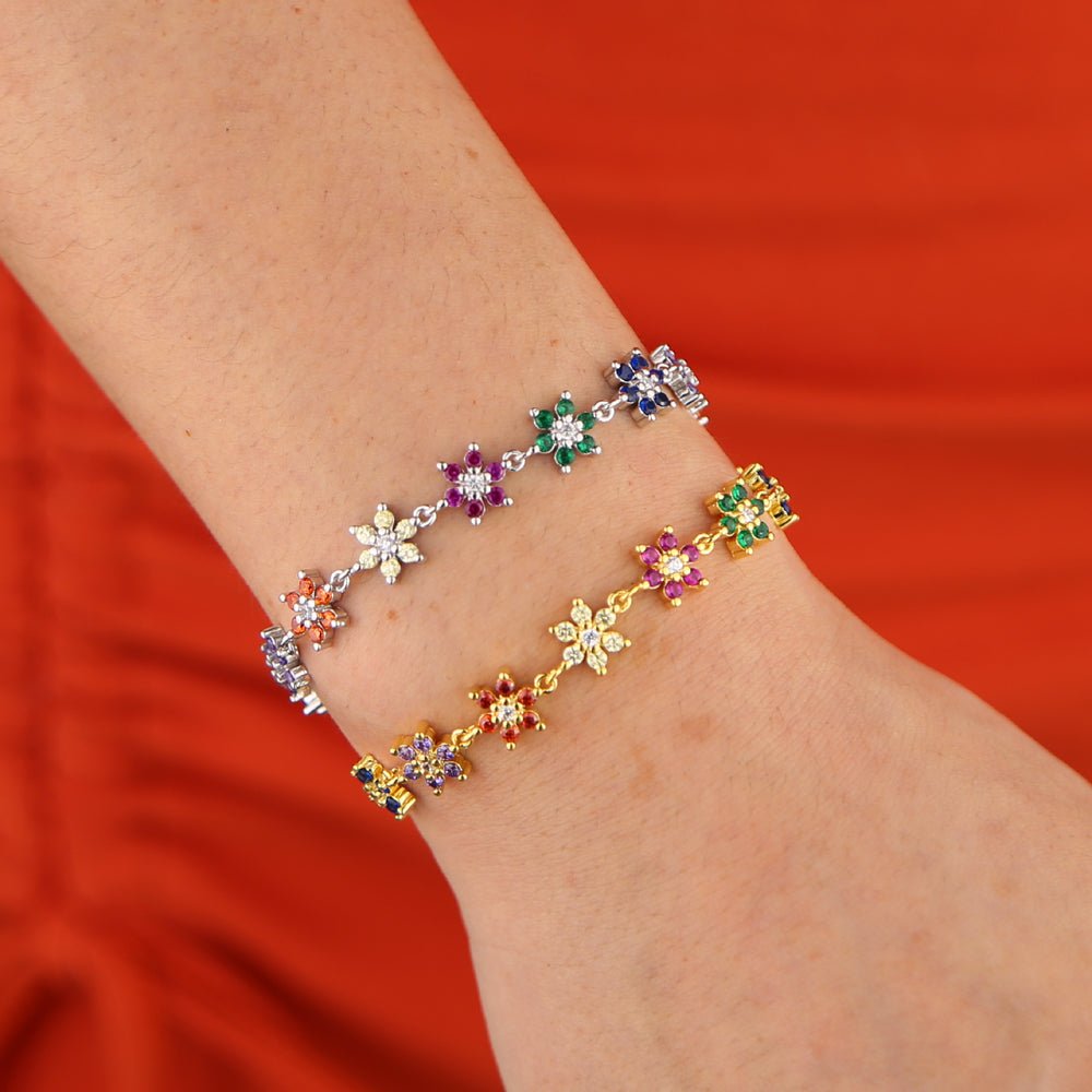 Rainbow Blossom 18K Gold Plated Flower Charm Bracelet