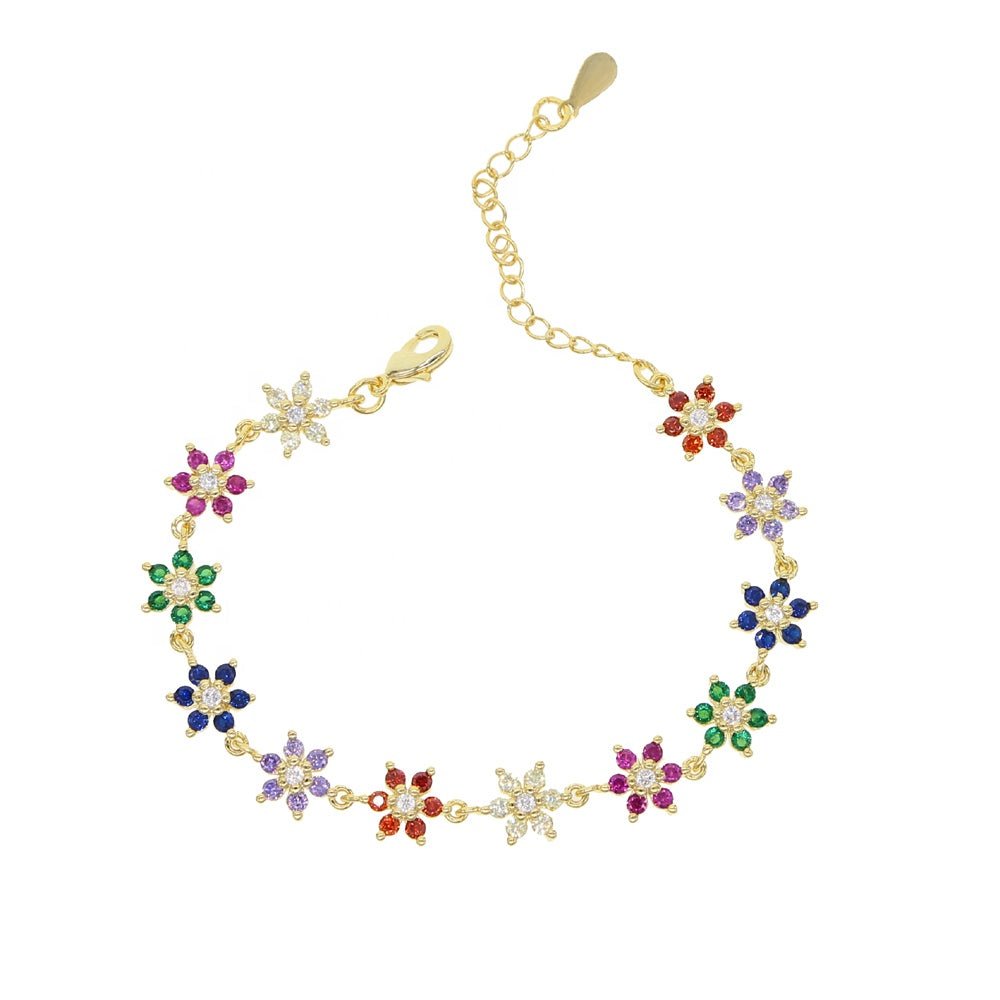Rainbow Blossom 18K Gold Plated Flower Charm Bracelet
