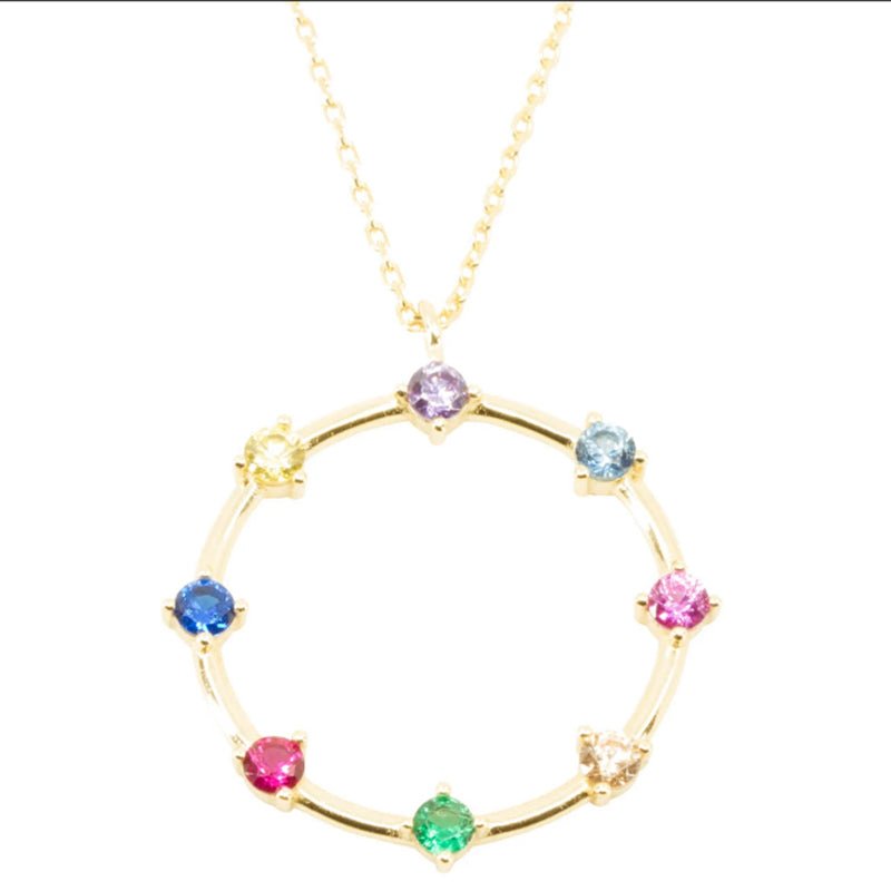 Rainbow Circle 18K Gold Plated Sterling Silver Necklace