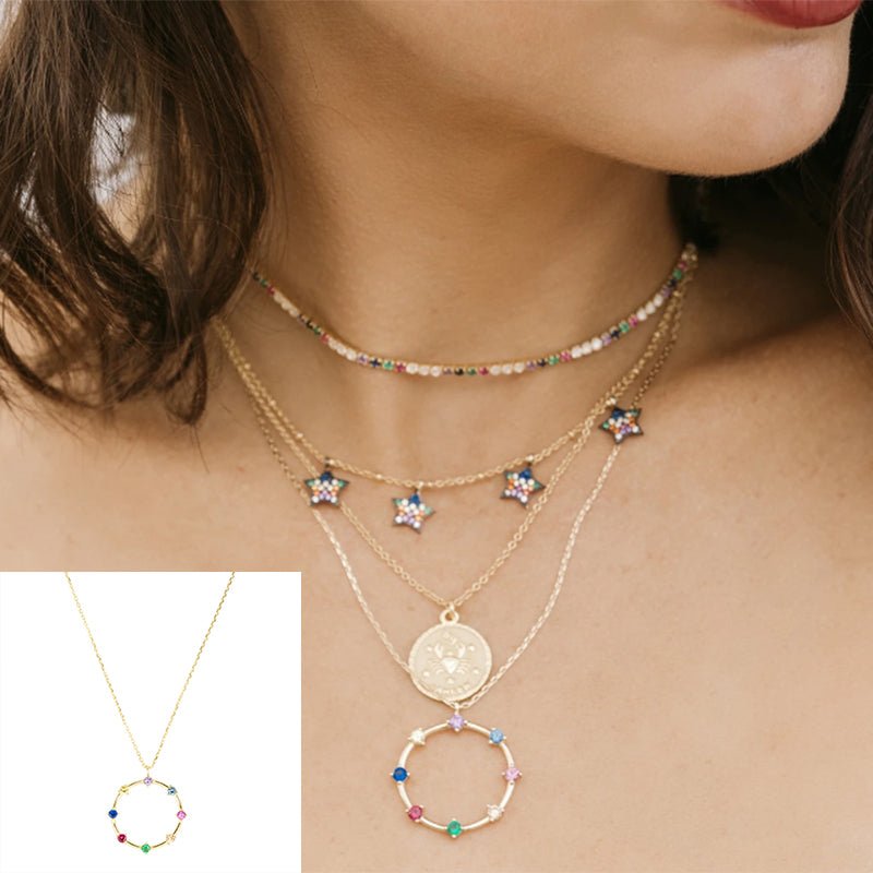Rainbow Circle 18K Gold Plated Sterling Silver Necklace