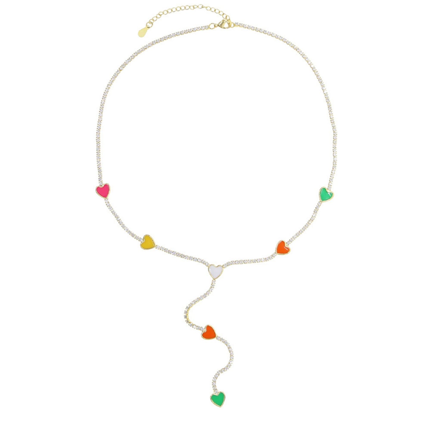Rainbow Hearts Y-Shape Gold Plated Necklace