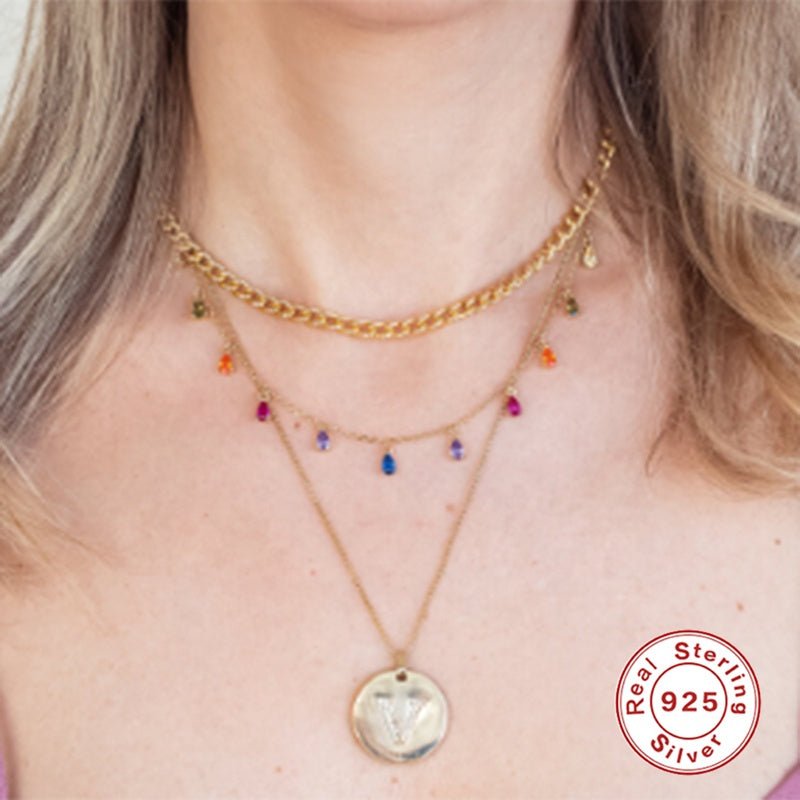 Rainbow Teardrop 18K Gold Plated Sterling Silver Necklace