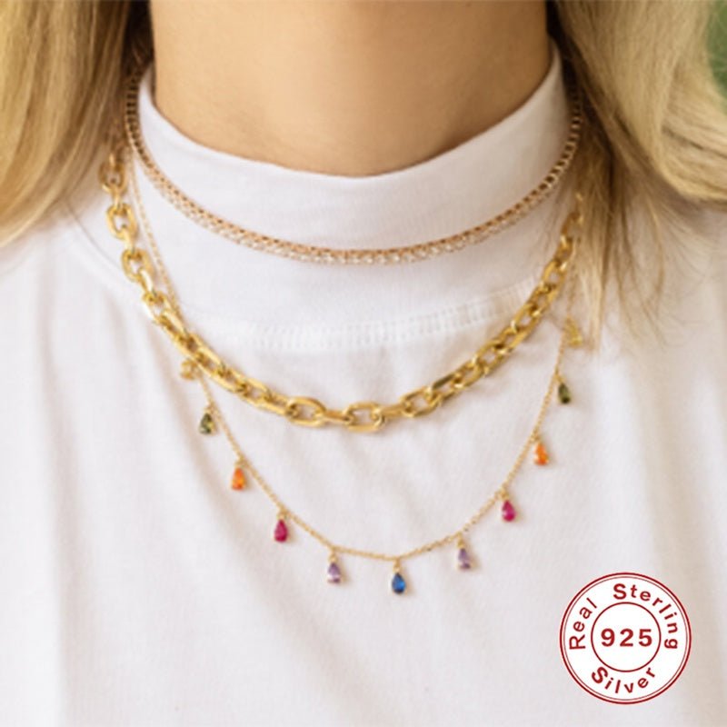 Rainbow Teardrop 18K Gold Plated Sterling Silver Necklace