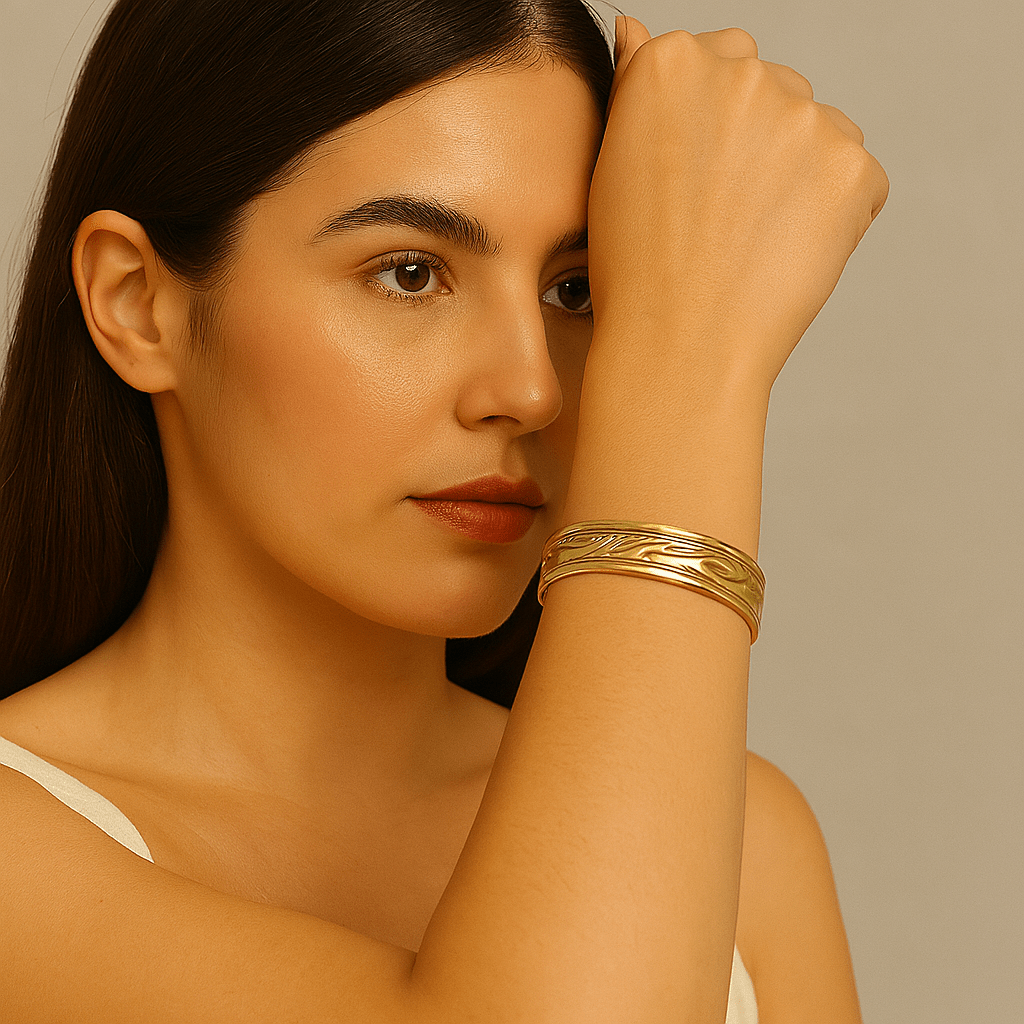 Regal Wave 18K Gold Plated Stainless Steel Cuff Bracelet