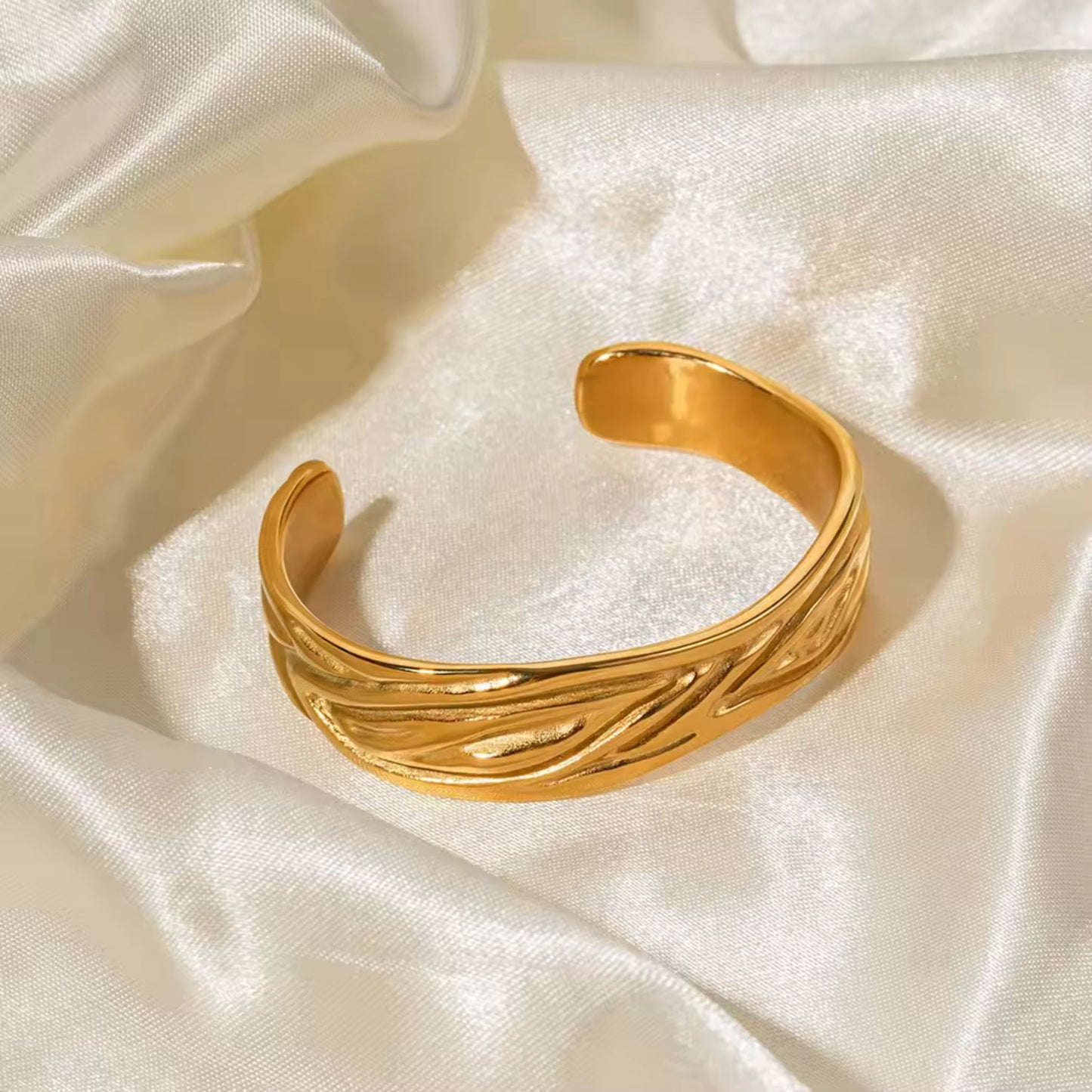Regal Wave 18K Gold Plated Stainless Steel Cuff Bracelet