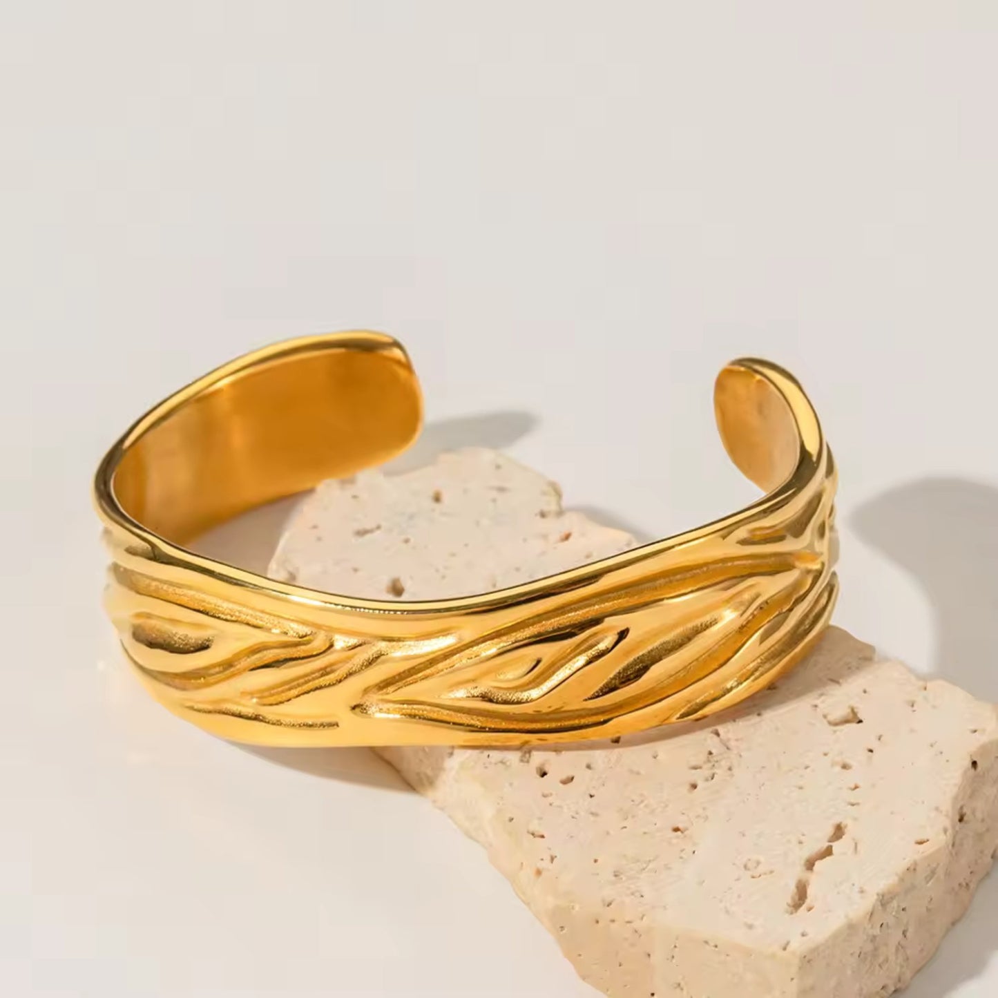 Regal Wave 18K Gold Plated Stainless Steel Cuff Bracelet