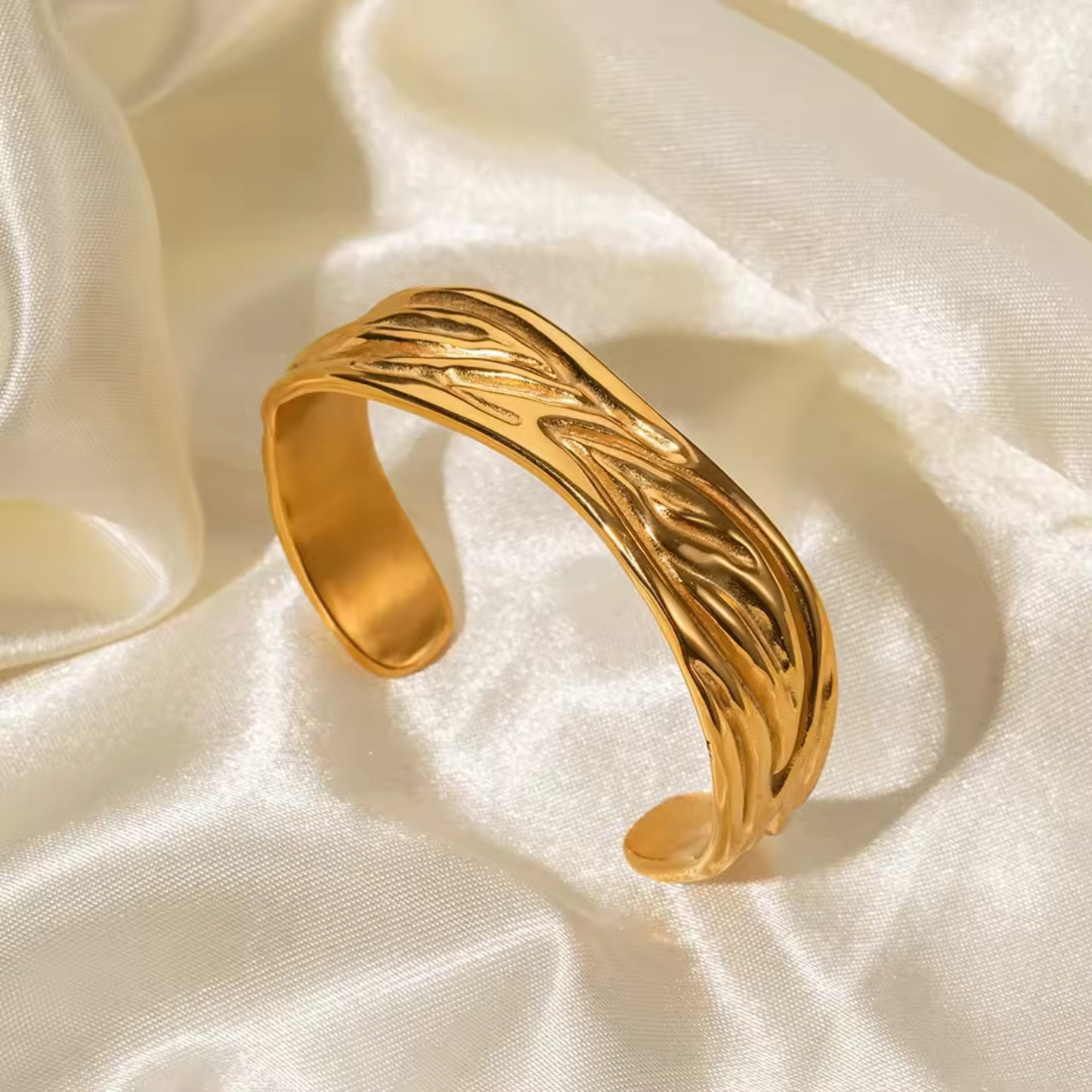Regal Wave 18K Gold Plated Stainless Steel Cuff Bracelet