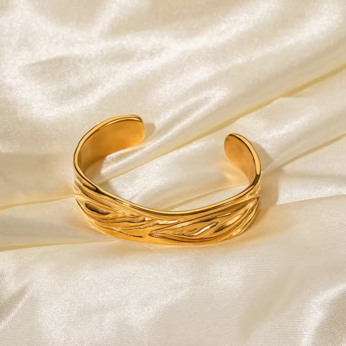 Regal Wave 18K Gold Plated Stainless Steel Cuff Bracelet