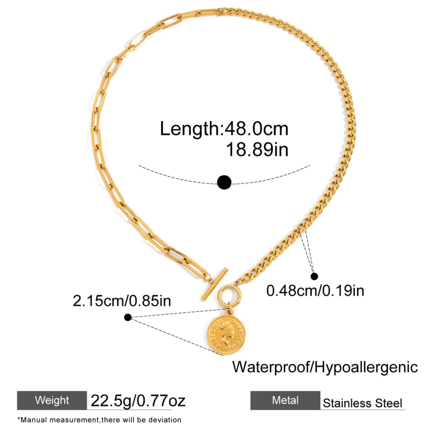 Roman Coin Chain Necklace – 18K Gold Stainless Steel