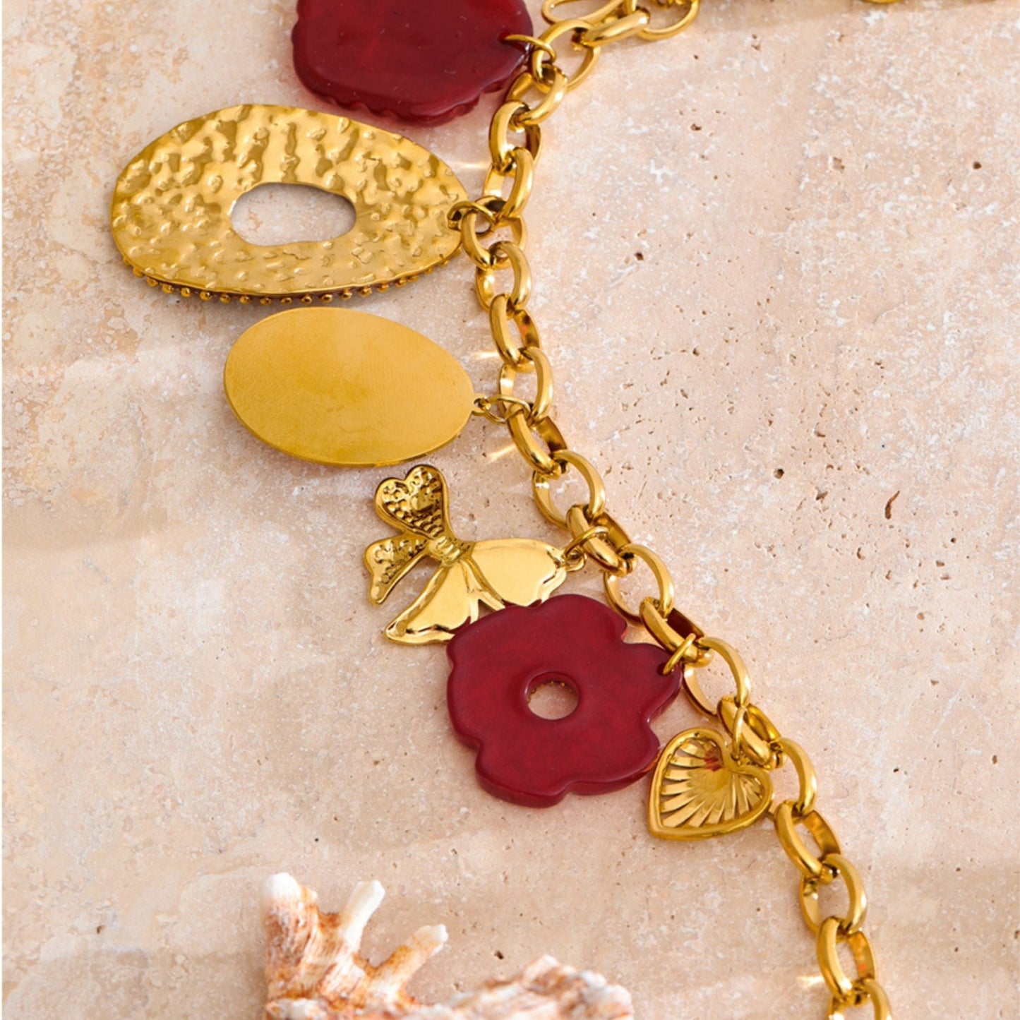 Scarlet Bloom Statement Charm Necklace