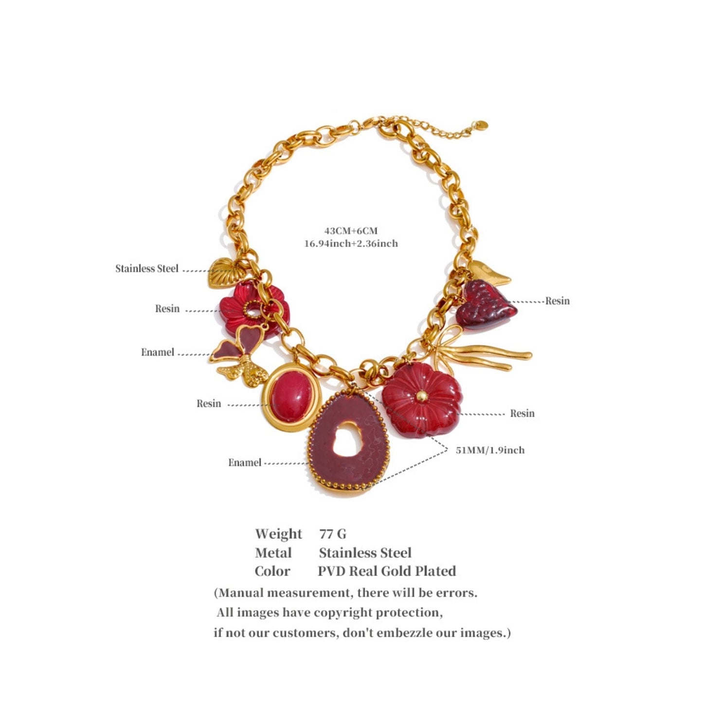 Scarlet Bloom Statement Charm Necklace