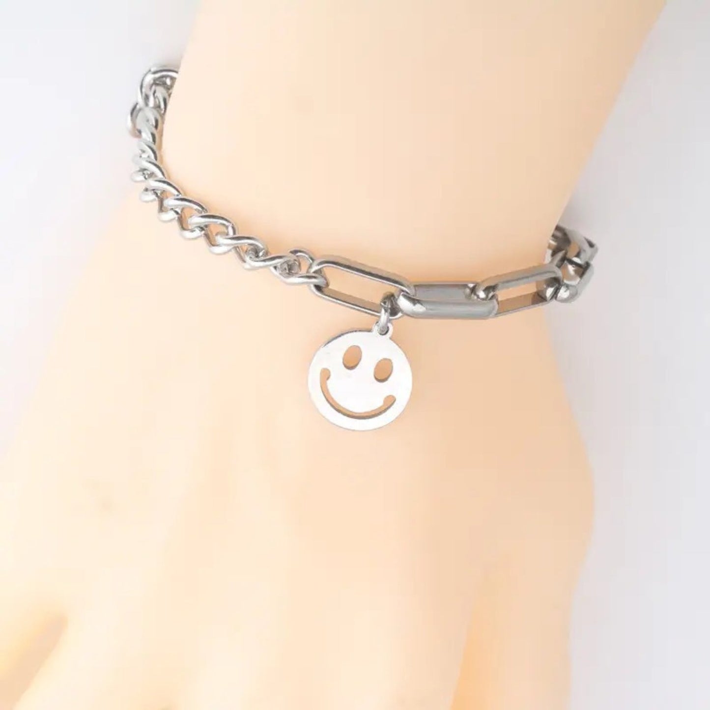 Smiley Charm Mixed Chain Bracelet