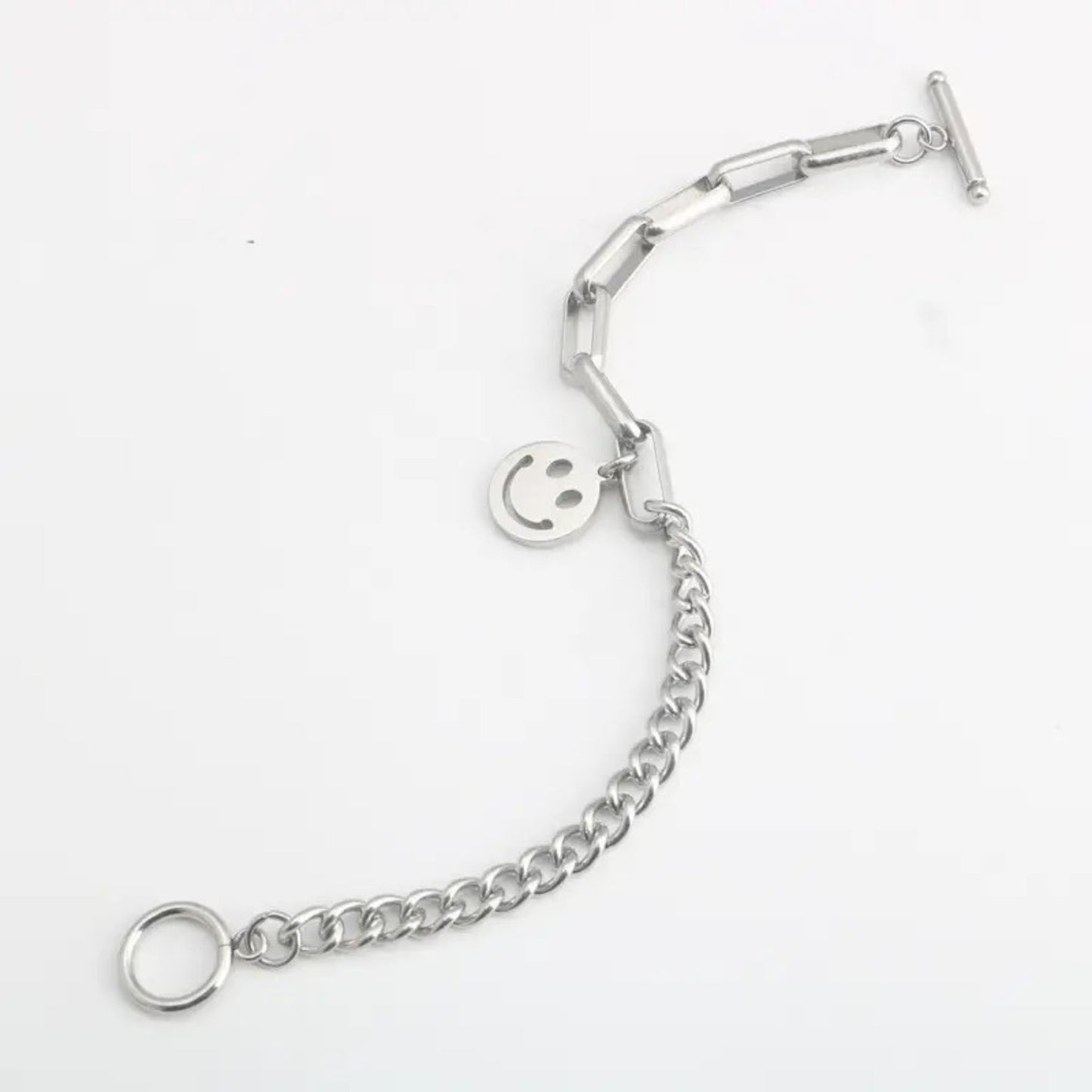 Smiley Charm Mixed Chain Bracelet