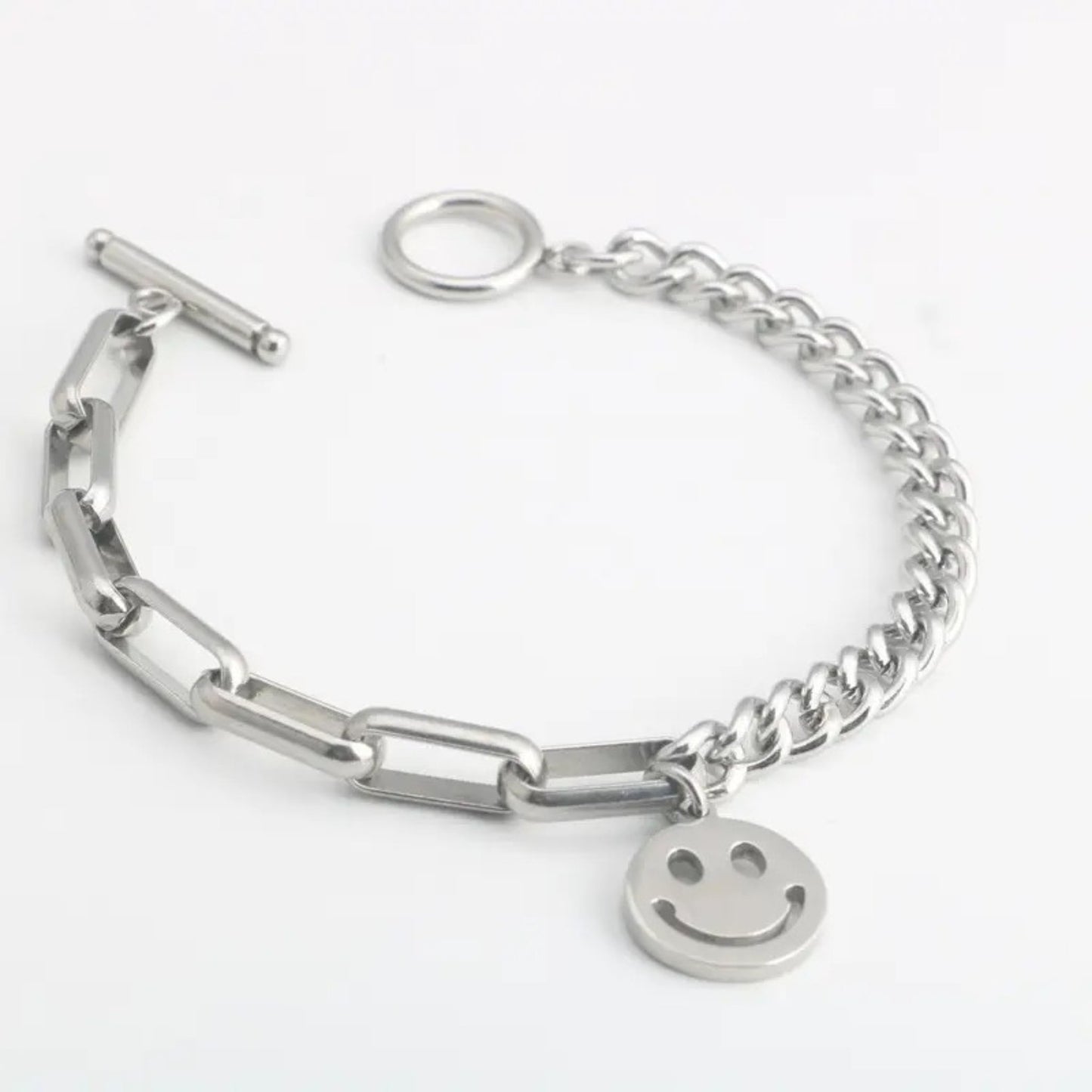 Smiley Charm Mixed Chain Bracelet