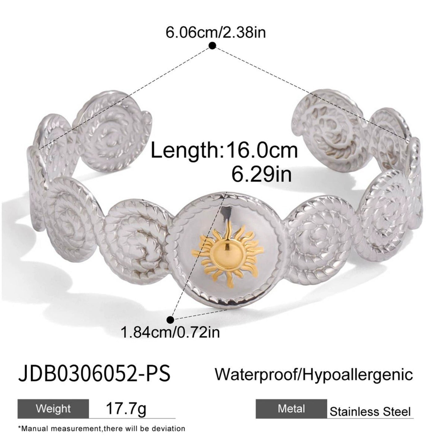 Sun Spiral Cuff Bracelet – Two-Tone Stainless Steel
