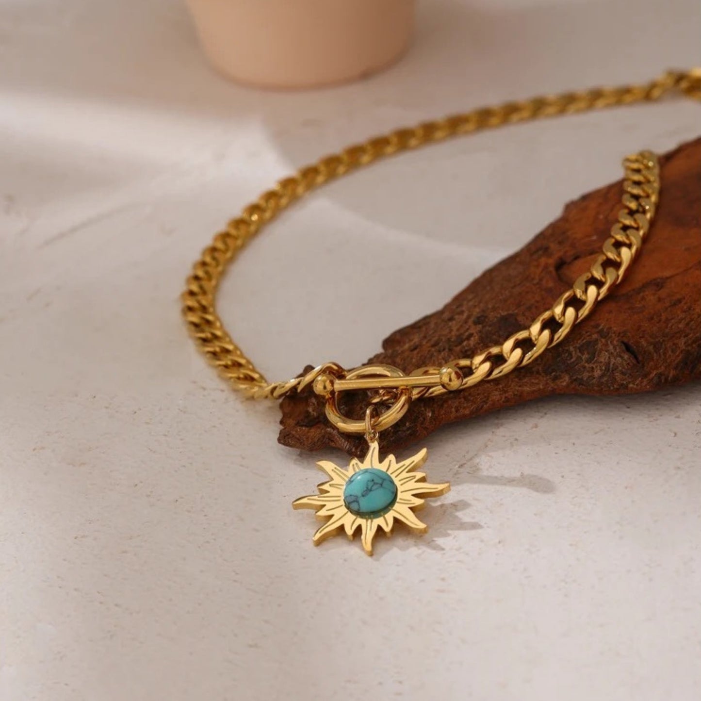 Sunburst Turquoise Charm Necklace