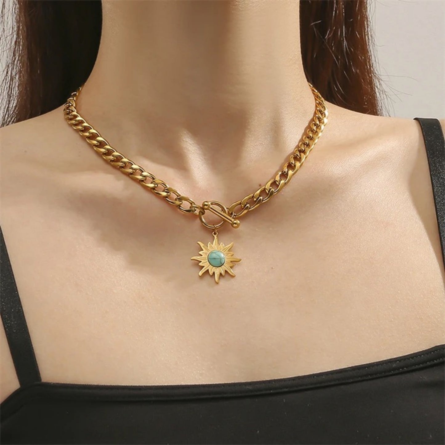 Sunburst Turquoise Charm Necklace