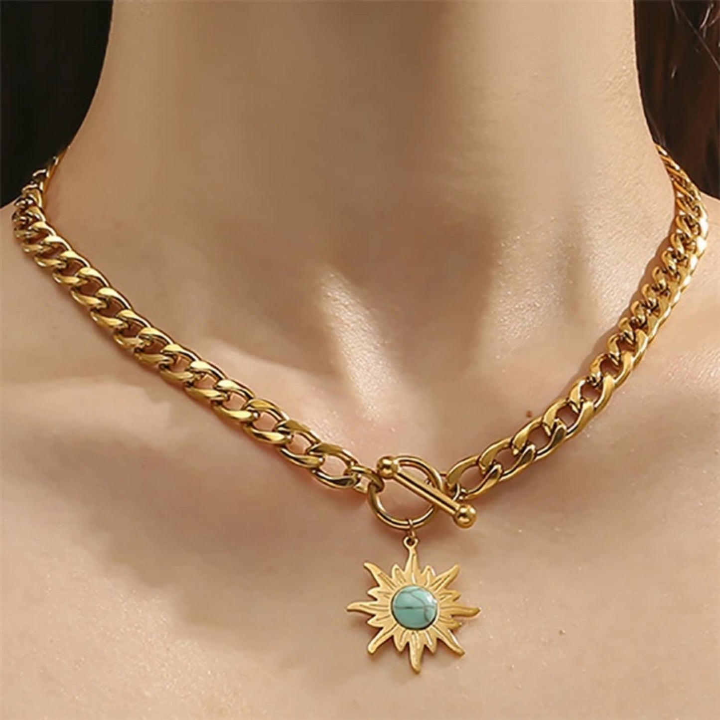 Sunburst Turquoise Charm Necklace