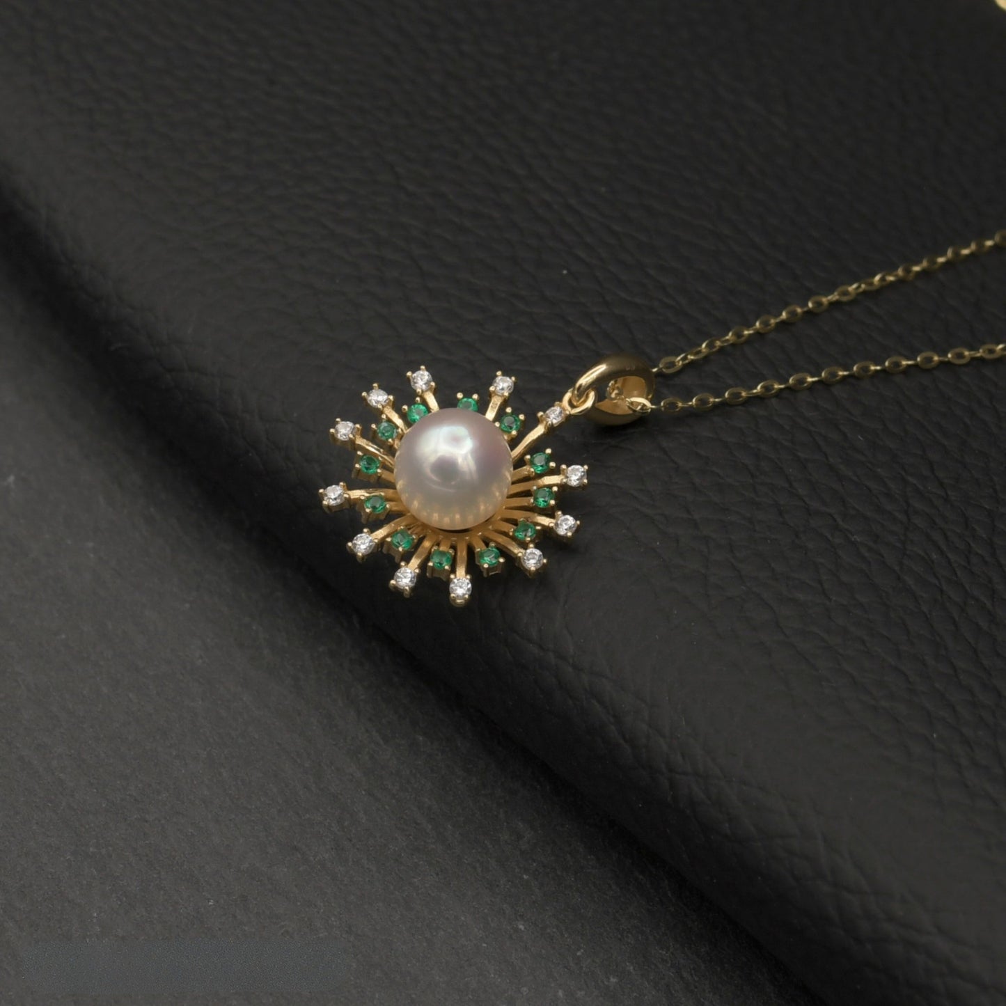 Sunrise Elegance 18K Gold Plated Sterling Silver Pearl Necklace