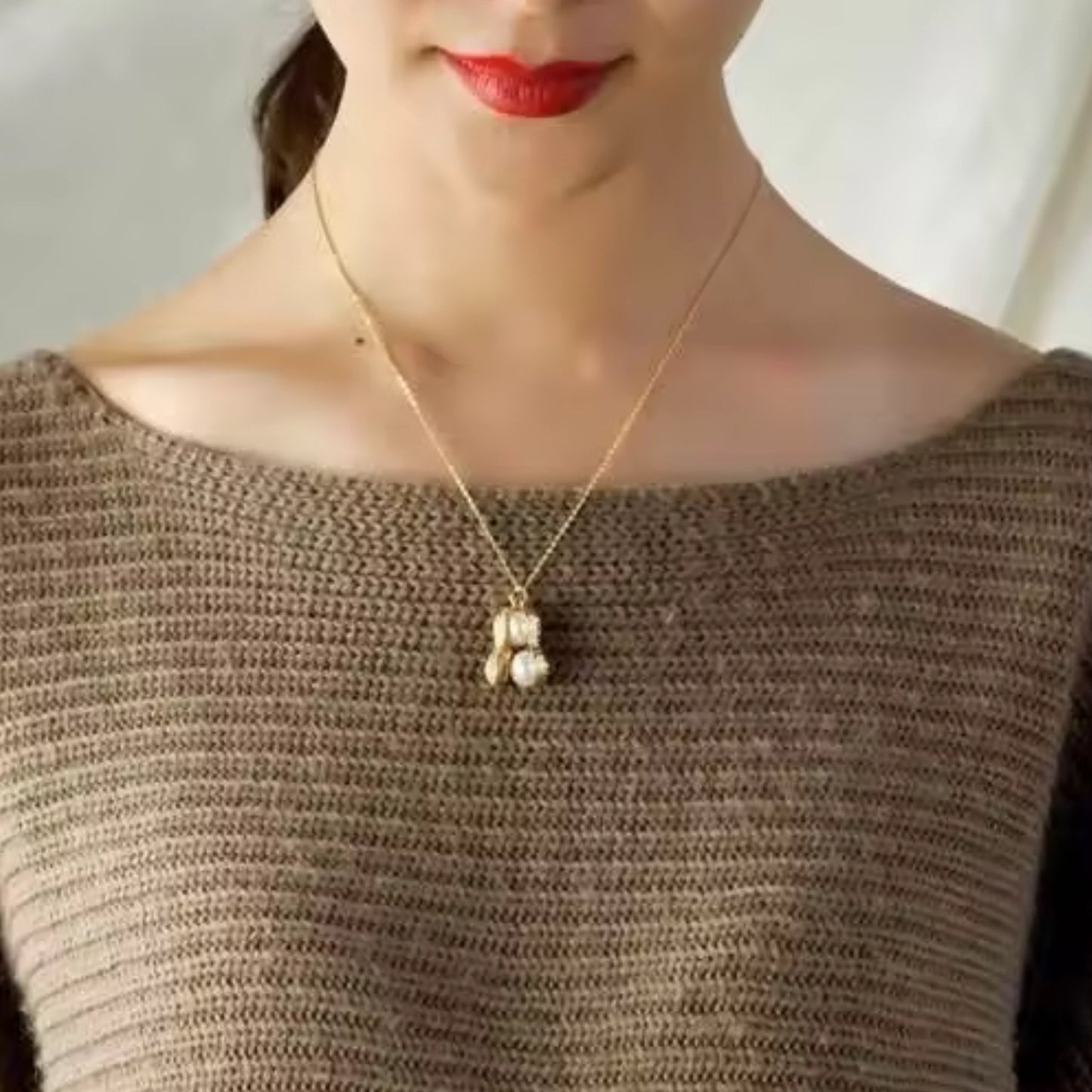 Twin Pearl Peanut Pendant Necklace