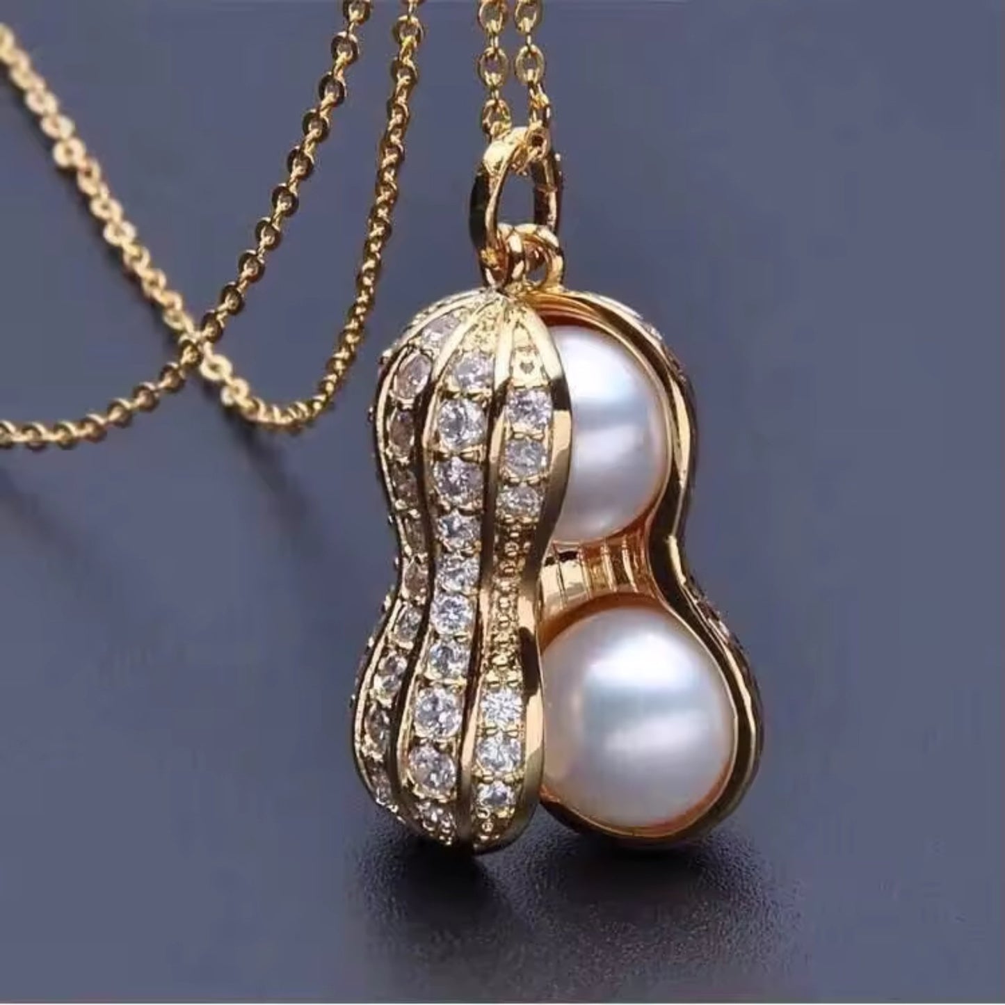 Twin Pearl Peanut Pendant Necklace