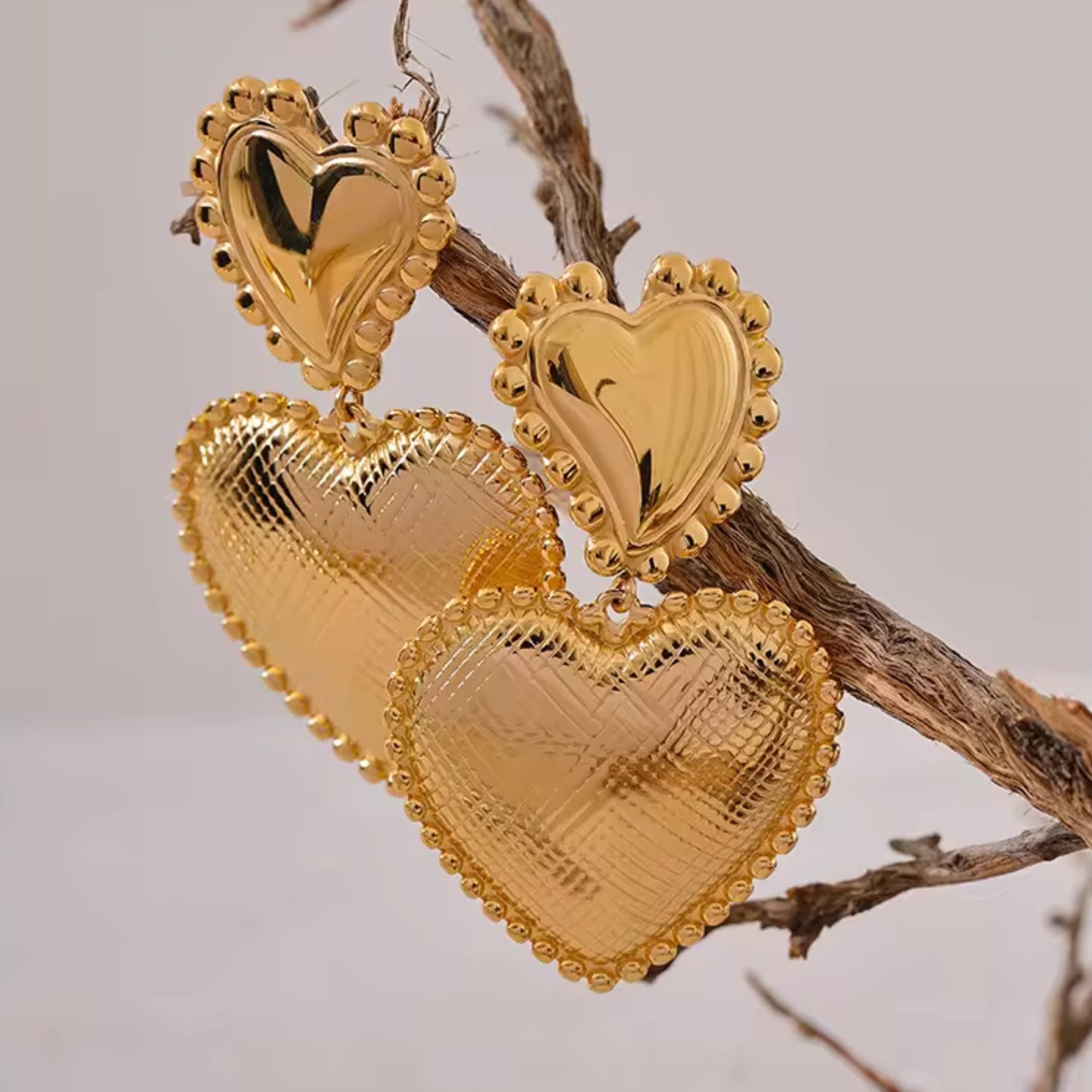 Vintage Chic Heart Statement 18K Gold Plated Earrings