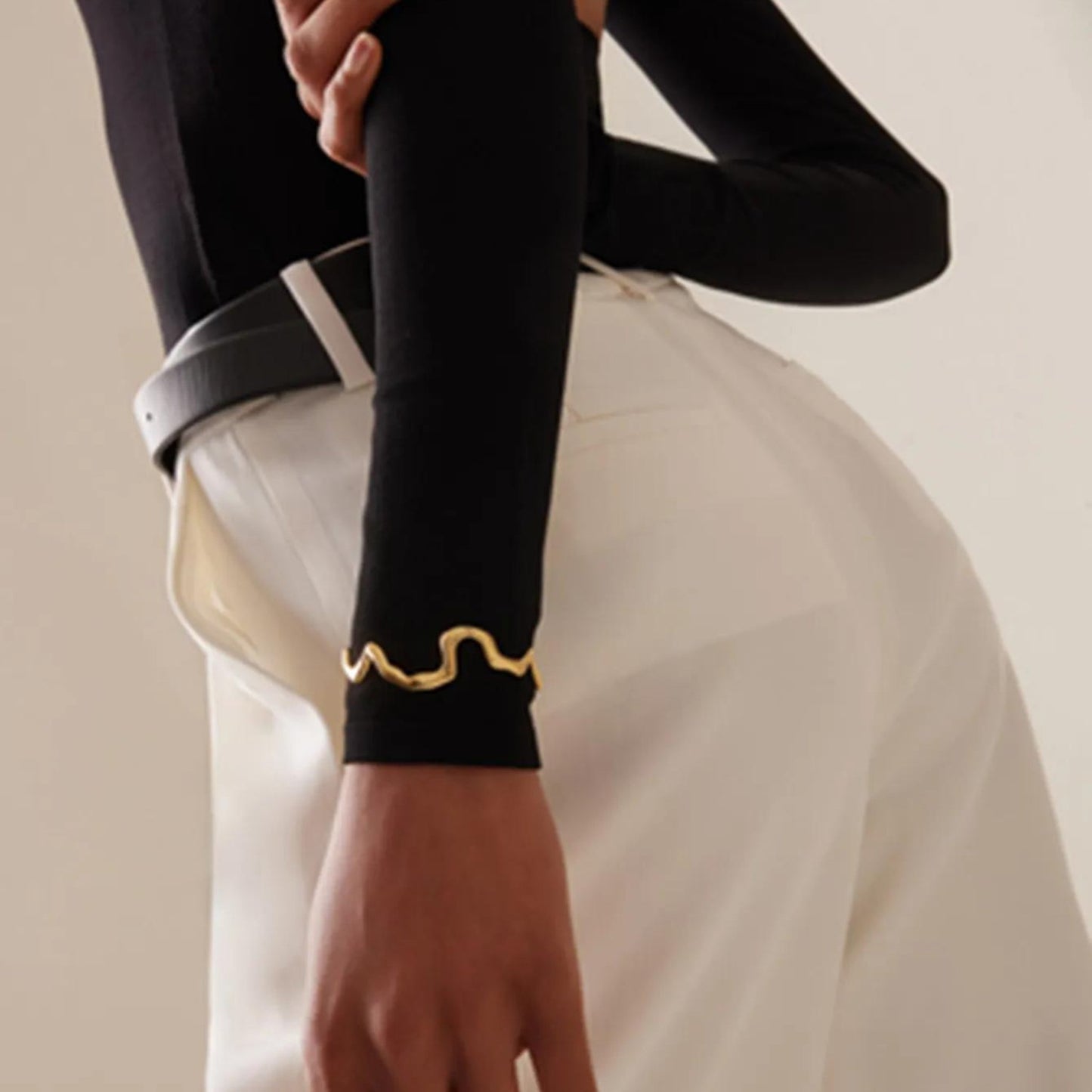 Wavy Minimalist Adjustable Gold Cuff 18K Gold Plated Bracelet