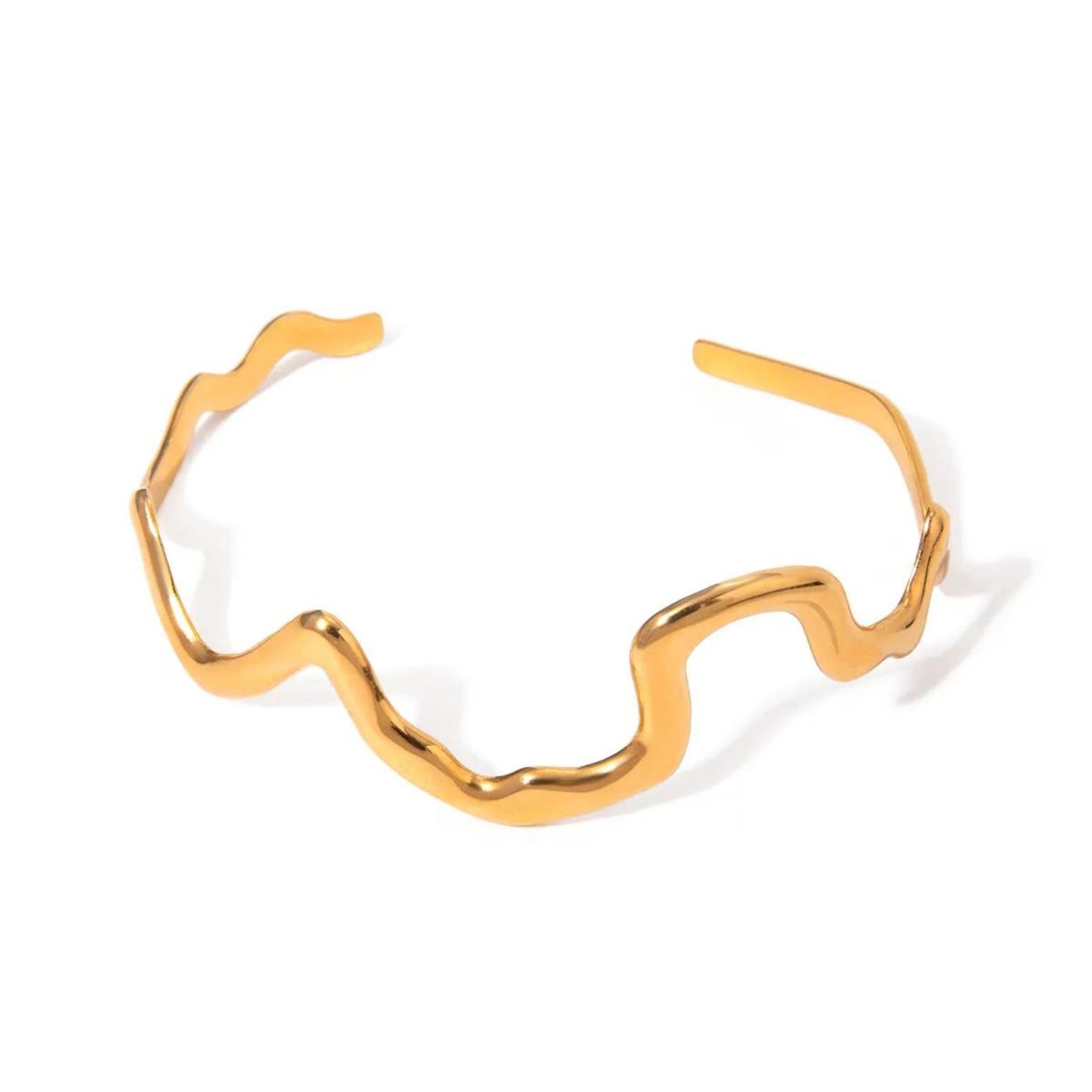 Wavy Minimalist Adjustable Gold Cuff 18K Gold Plated Bracelet