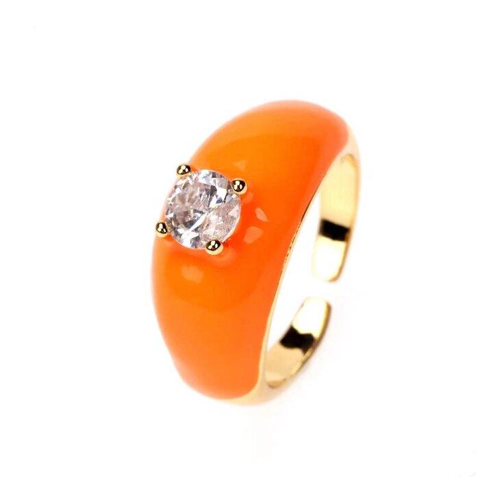 18K Gold Plated Oil Dripping Cubic Zirconia Ring in vibrant orange with adjustable open design and unique oil-dripping effect