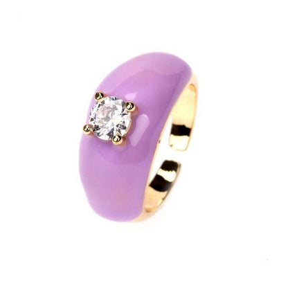 18K Gold Plated Oil Dripping Cubic Zirconia Ring in stunning purple with adjustable open design and contemporary style.