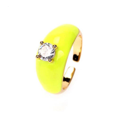 18K Gold Plated Oil Dripping Cubic Zirconia Ring in brilliant yellow with an adjustable open design and oil-dripping effect.