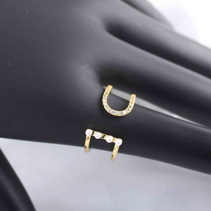 Side view of the adjustable gold-plated ring with three cultured pearls, highlighting its high-quality craftsmanship.
