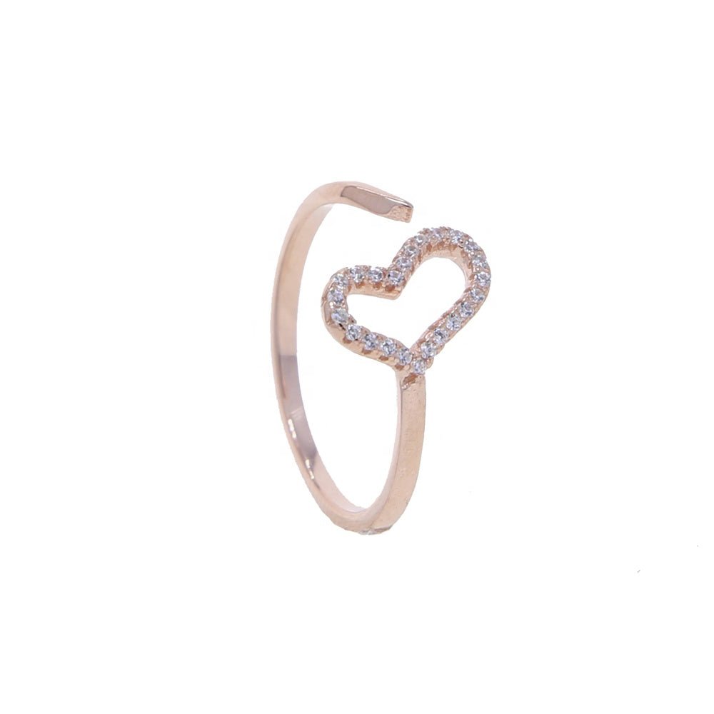 925 Sterling Silver Adjustable Ring with rose gold plating and a big heart design, perfect for expressing love