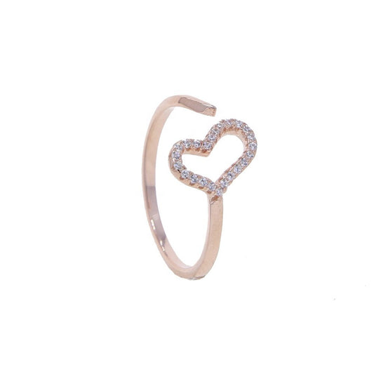 925 Sterling Silver Adjustable Ring with rose gold plating and a big heart design, perfect for expressing love