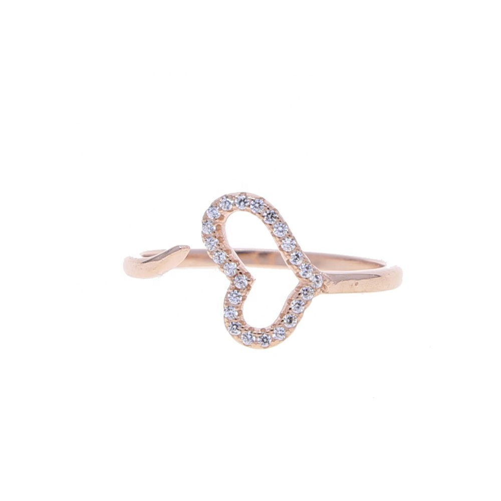 925 Sterling Silver Adjustable Ring with rose gold plating and a big heart design, perfect for expressing love