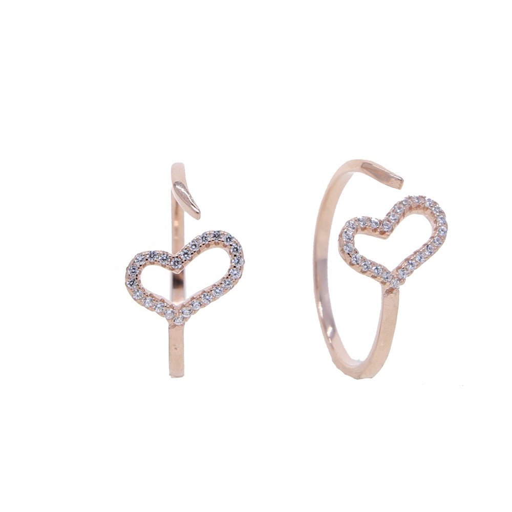 925 Sterling Silver Adjustable Ring with rose gold plating and a big heart design, perfect for expressing love