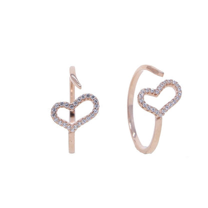 925 Sterling Silver Adjustable Ring with rose gold plating and a big heart design, perfect for expressing love