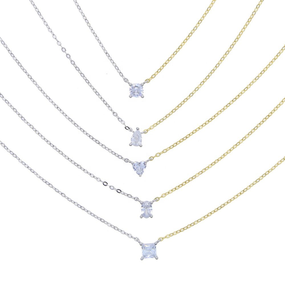 925 Sterling Silver Two-Tone Chain Necklace featuring 18K gold plating on one side, silver platinum plating on the other, and a white zirconia pendant.